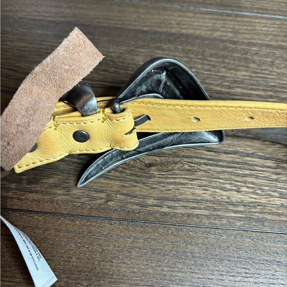 Free People Yellow Leather Belt Silver Buckle Double Loops S/M main image 6